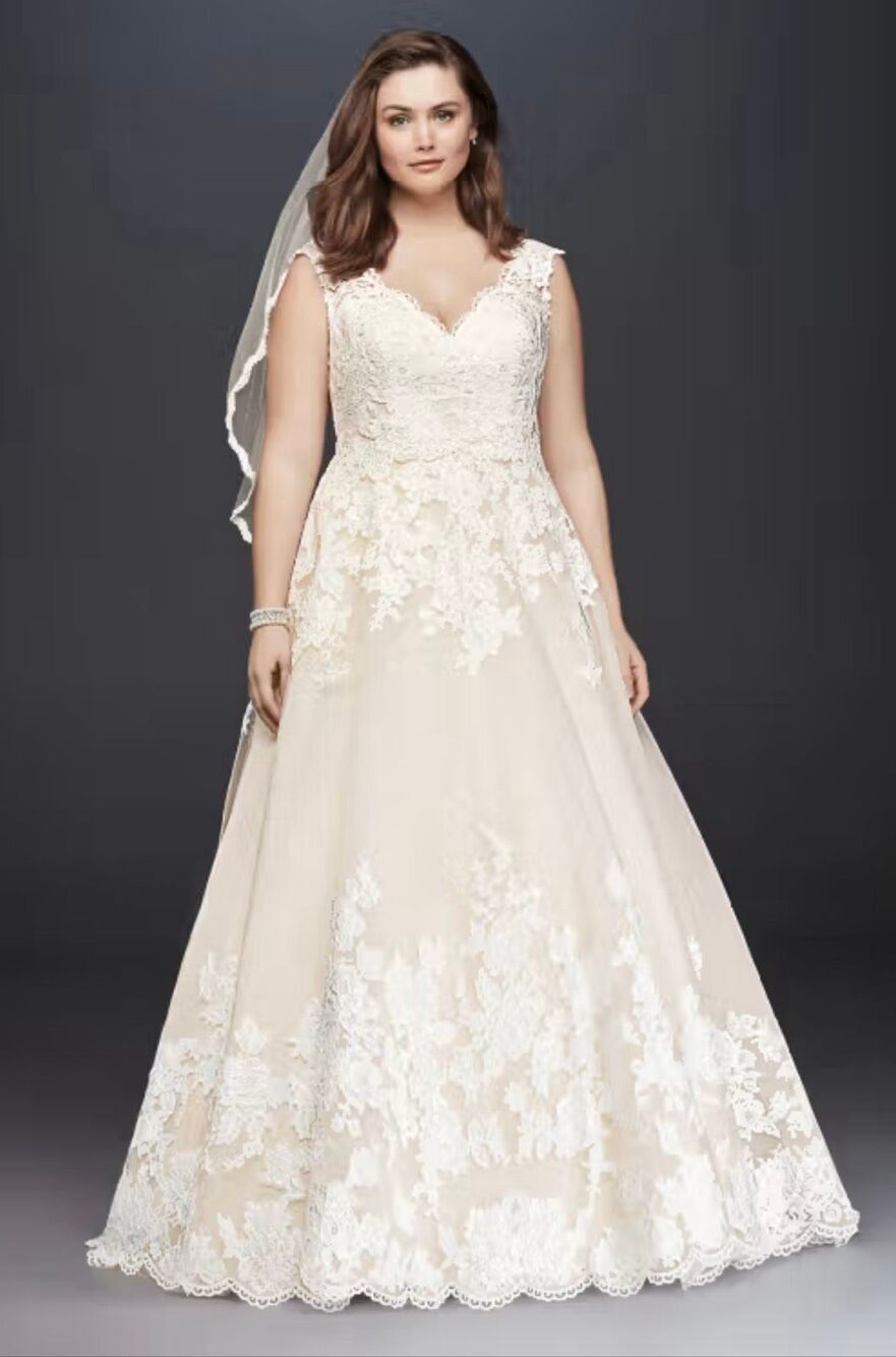 David’s Bridal 20W NWT ivory/champagne Scalloped Lace Plus Size Wedding Dress